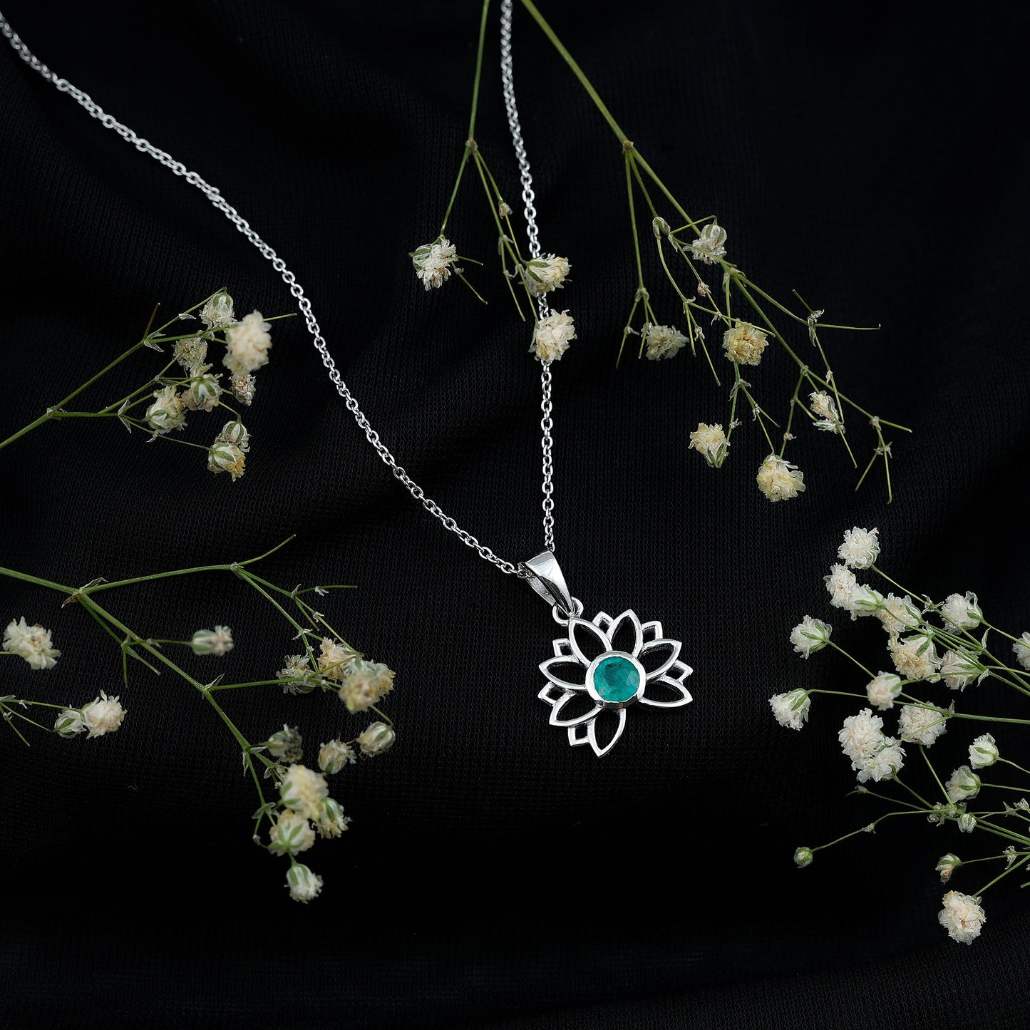 Genuine Emerald Lotus Necklace With Chain
