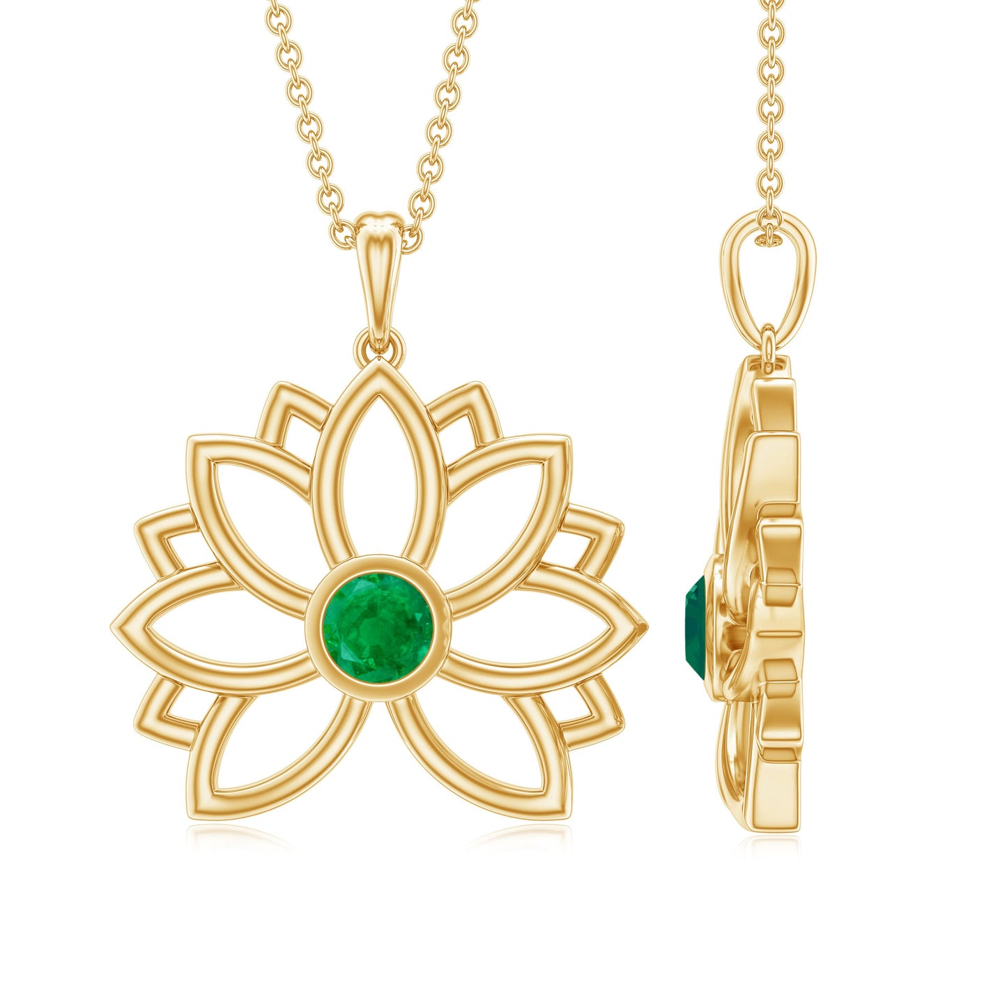 Genuine Emerald Lotus Necklace With Chain