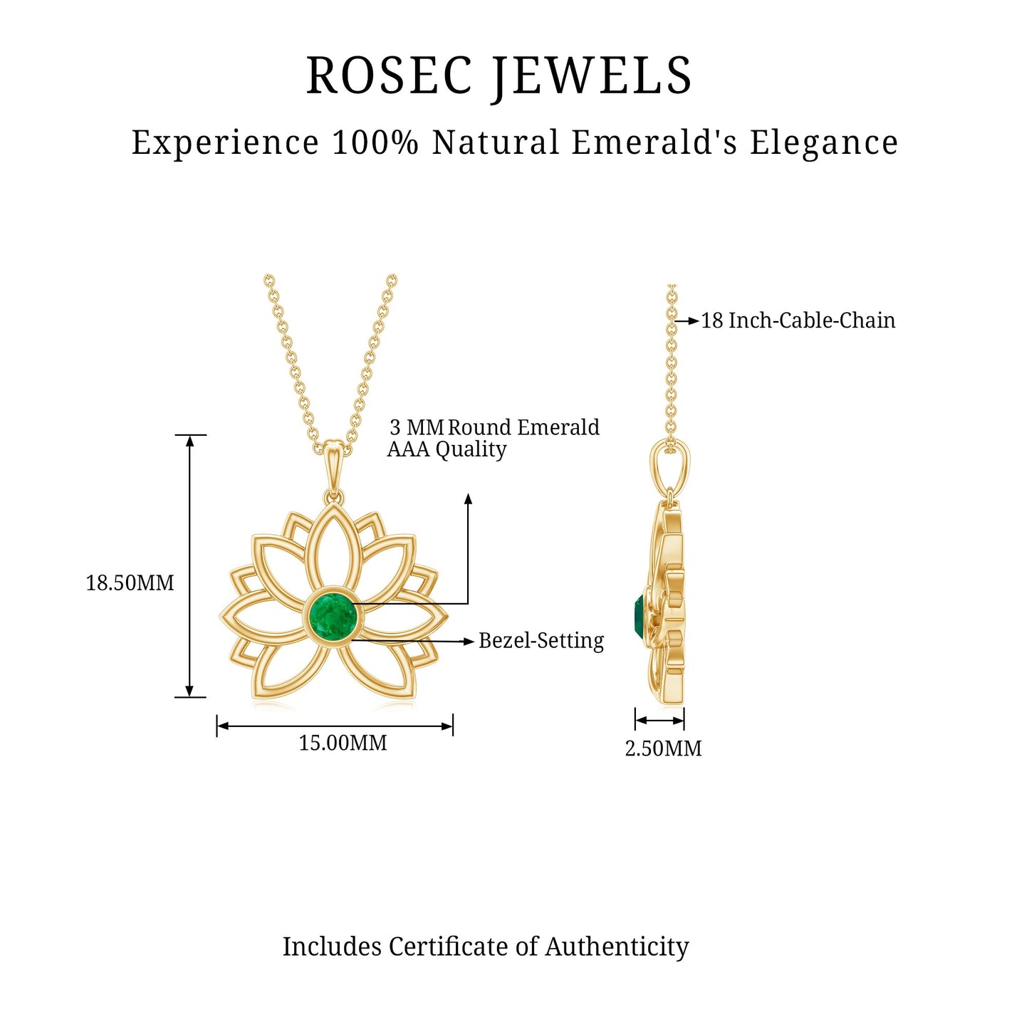 Genuine Emerald Lotus Necklace With Chain