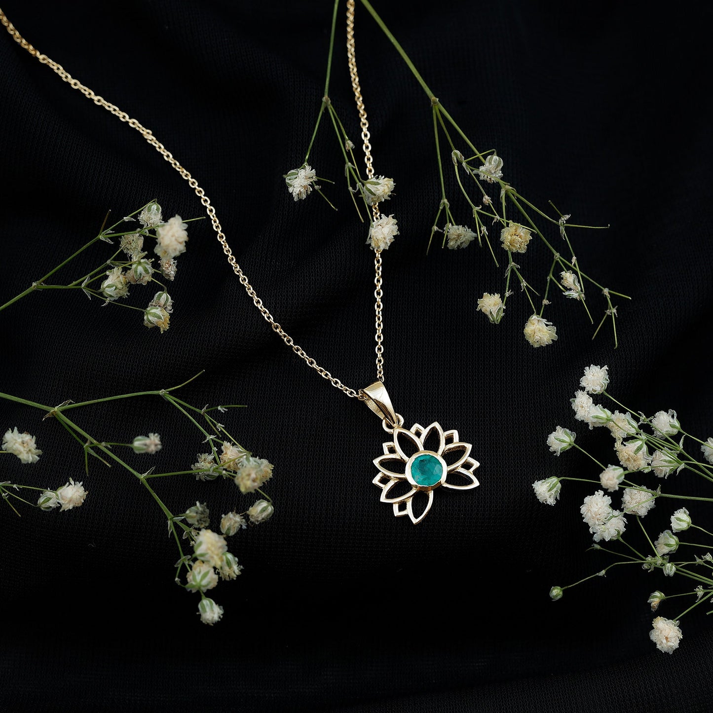 Genuine Emerald Lotus Necklace With Chain