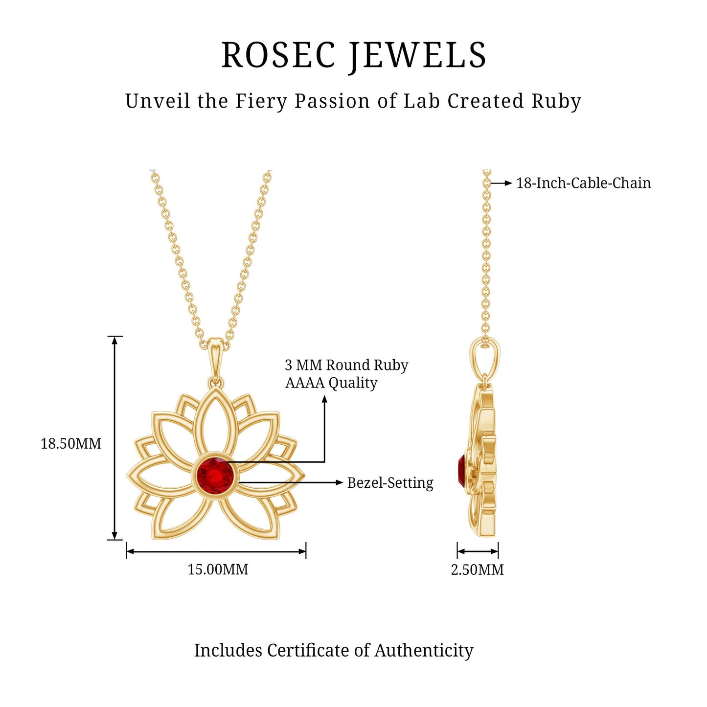 Lab Created Ruby Lotus Flower Necklace for Women