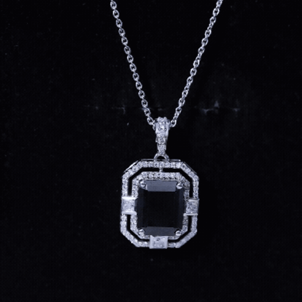 Vintage Inspired Octagon Created Black Diamond Pendant with Moissanite
