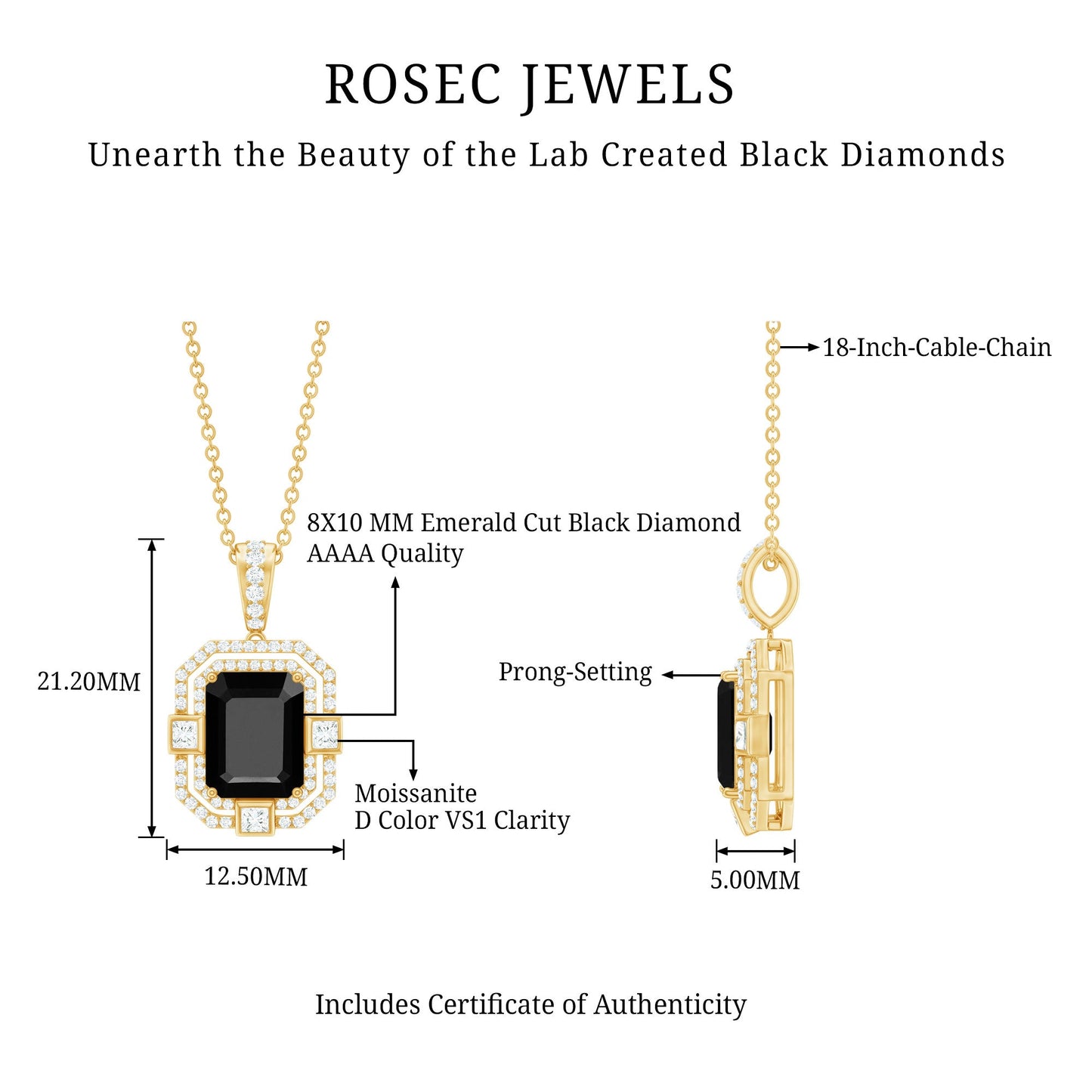 Vintage Inspired Octagon Created Black Diamond Pendant with Moissanite