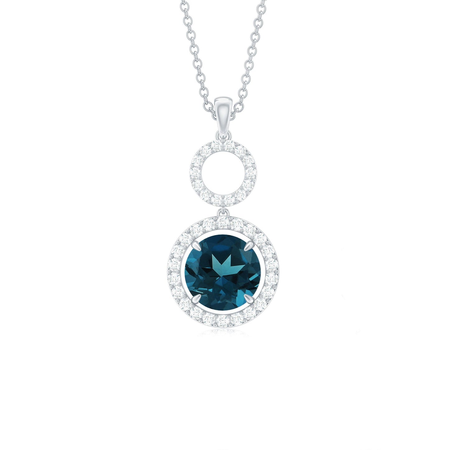 London Blue Topaz and Diamond Halo Dangle Pendant