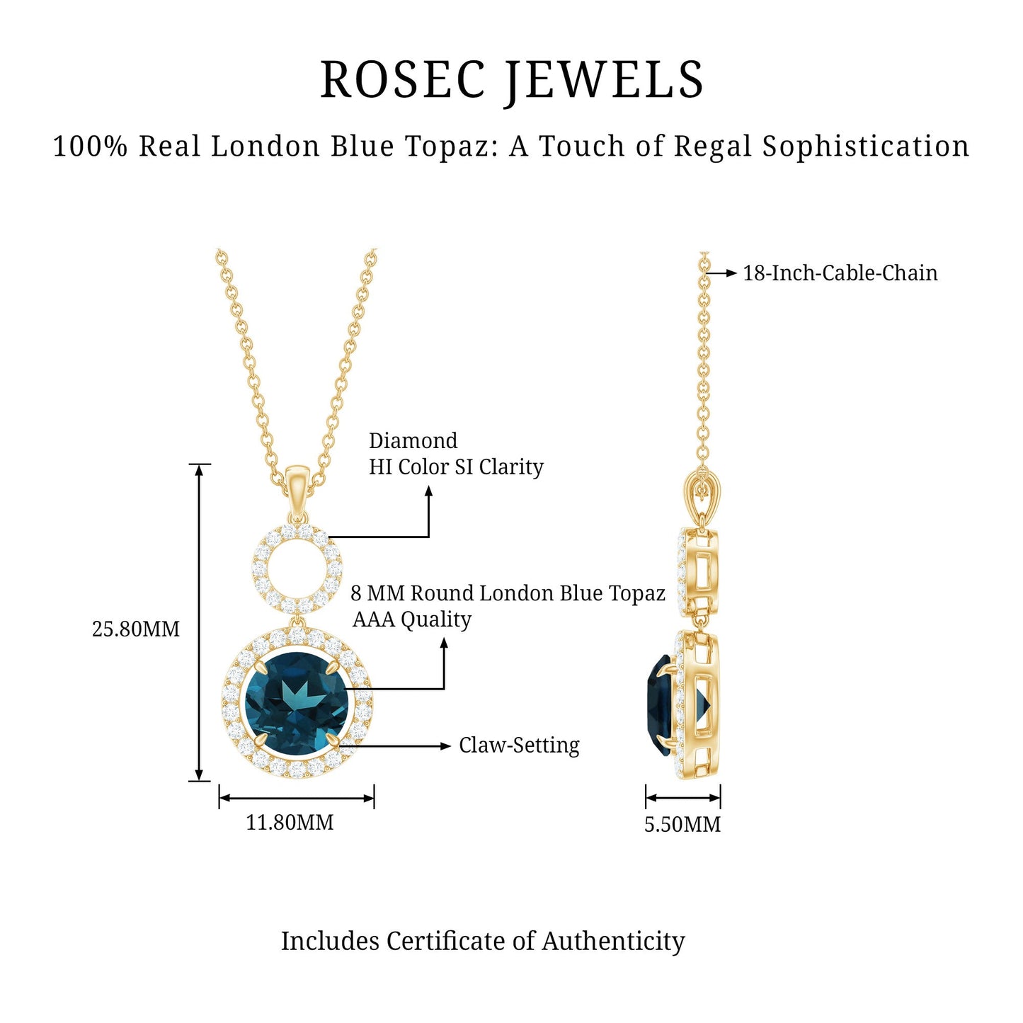 London Blue Topaz and Diamond Halo Dangle Pendant