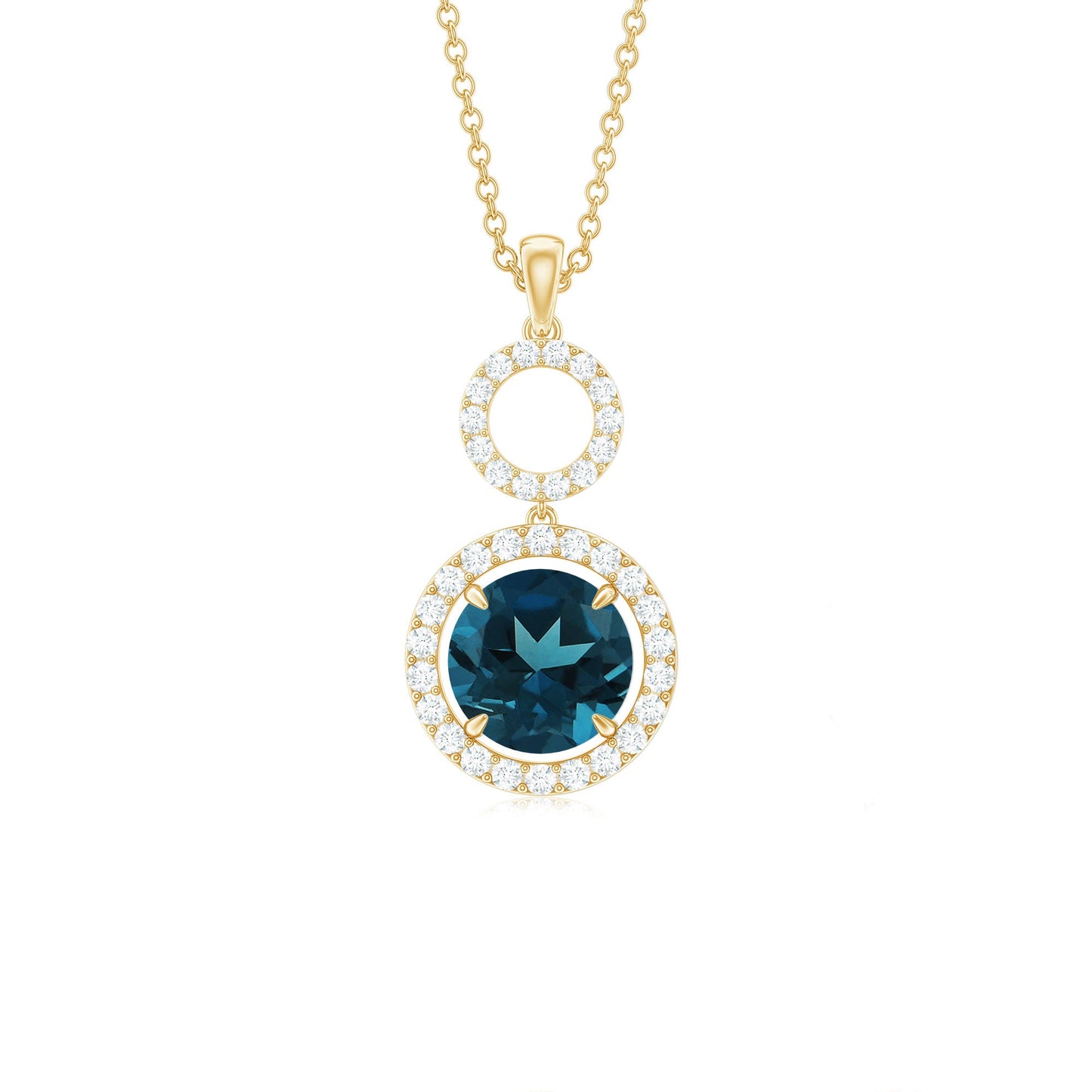 London Blue Topaz and Diamond Halo Dangle Pendant