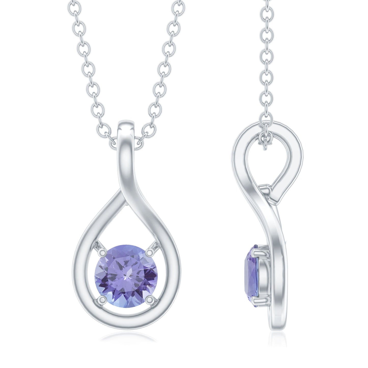 Certified 5 MM Round Tanzanite Teardrop Pendant