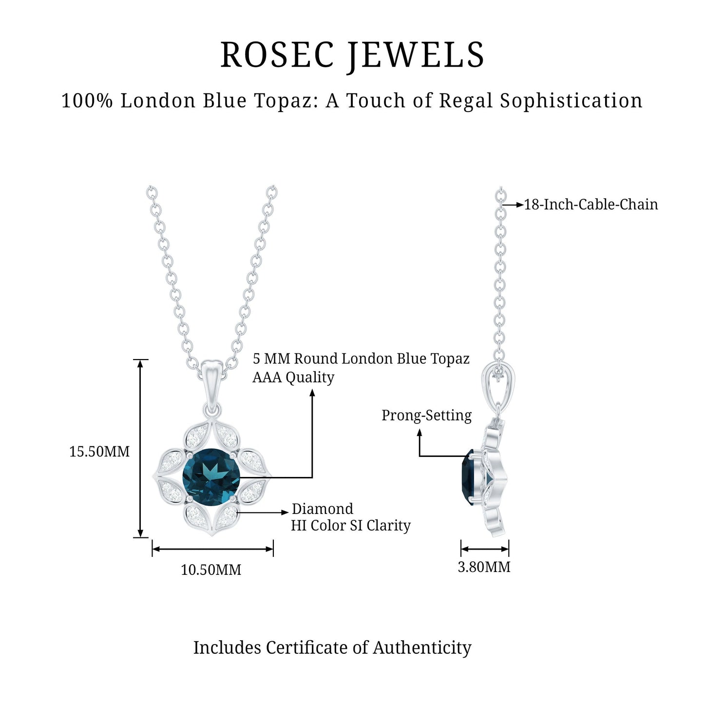 Antique Style Natural London Blue Topaz Bridal Pendant with Diamond