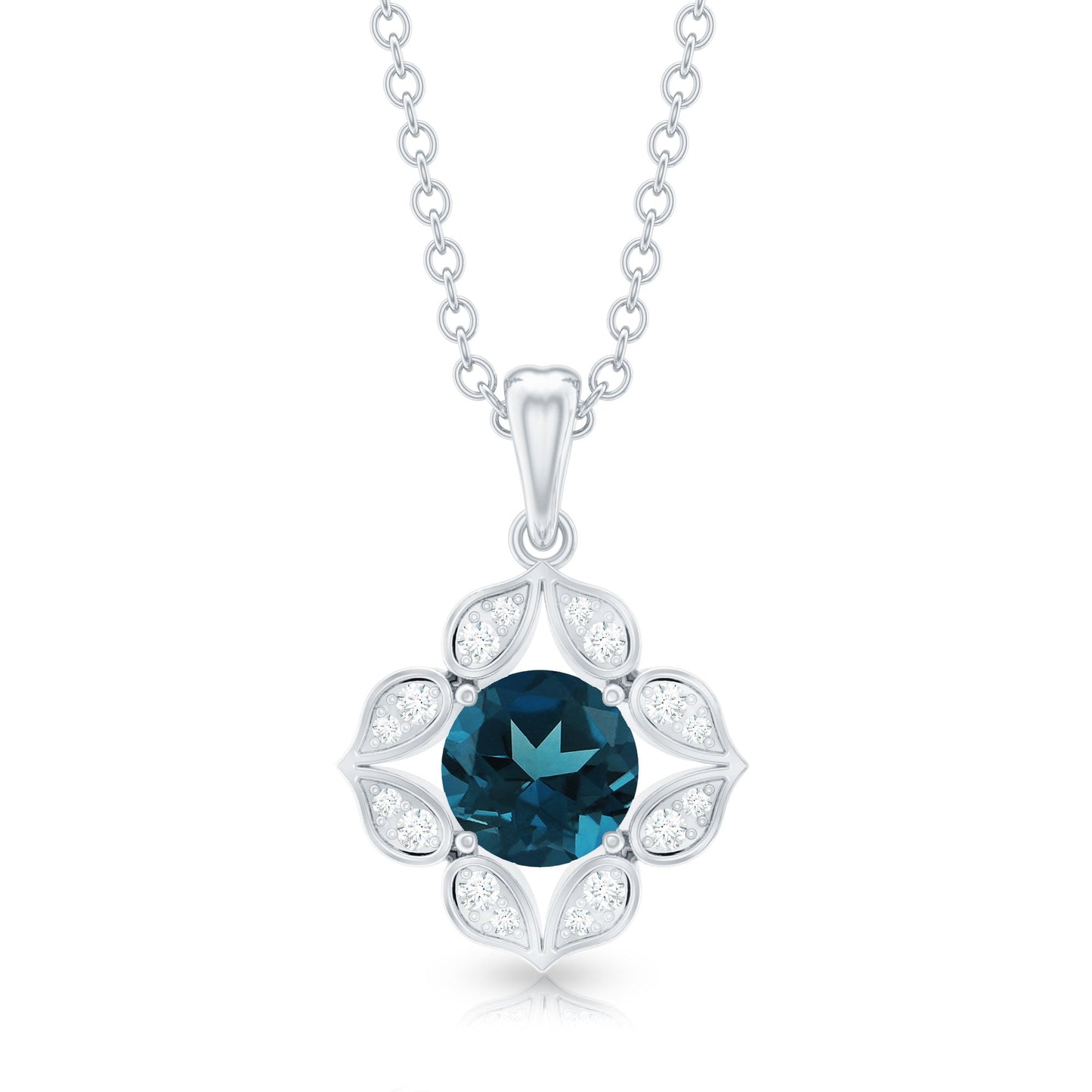 Antique Style Natural London Blue Topaz Bridal Pendant with Diamond