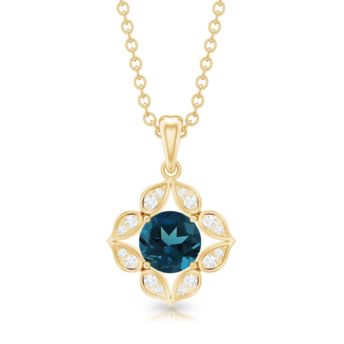 Antique Style Natural London Blue Topaz Bridal Pendant with Diamond