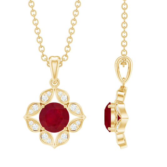 Antique Style Natural Ruby Bridal Pendant with Diamond