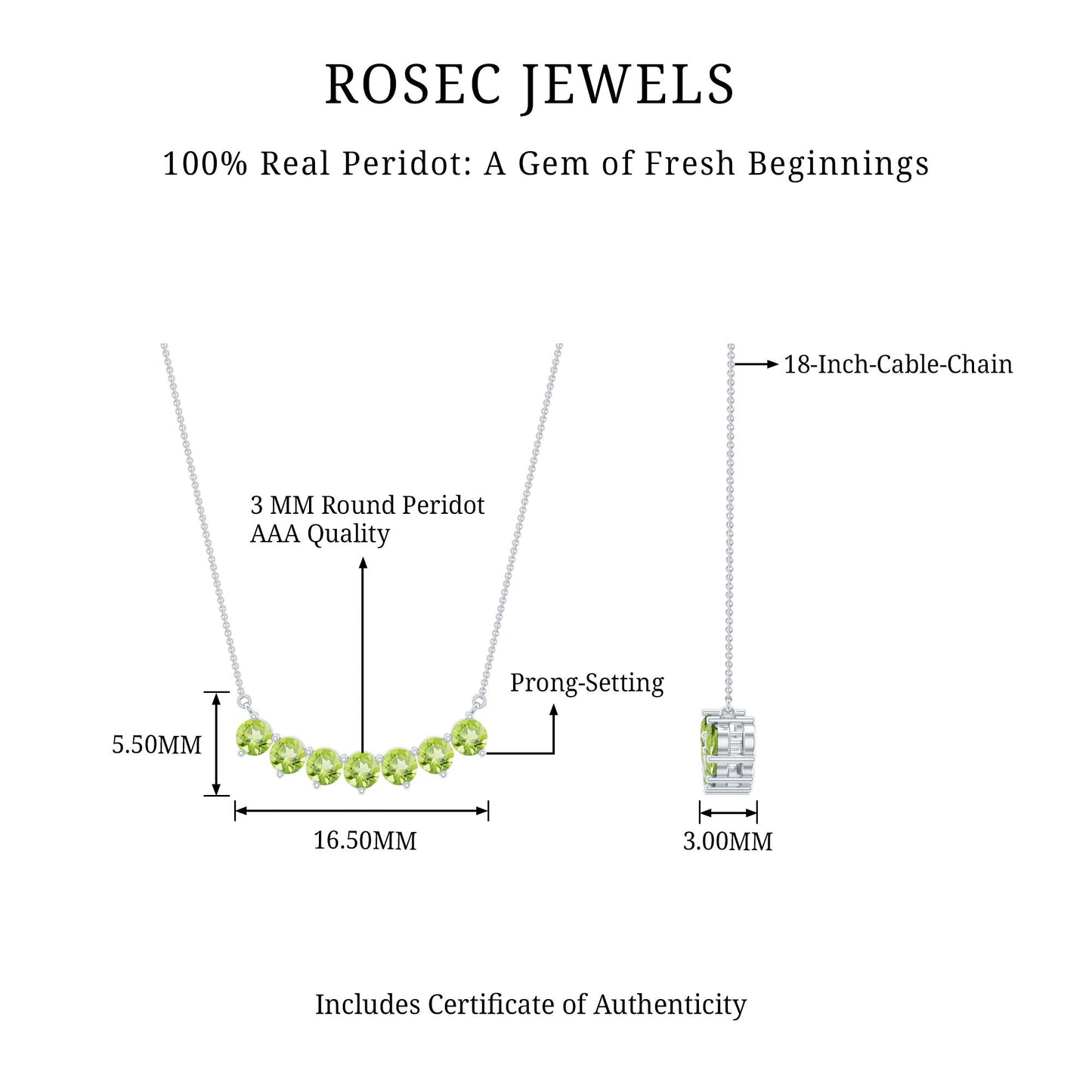 Seven Stone Peridot Bar Necklace