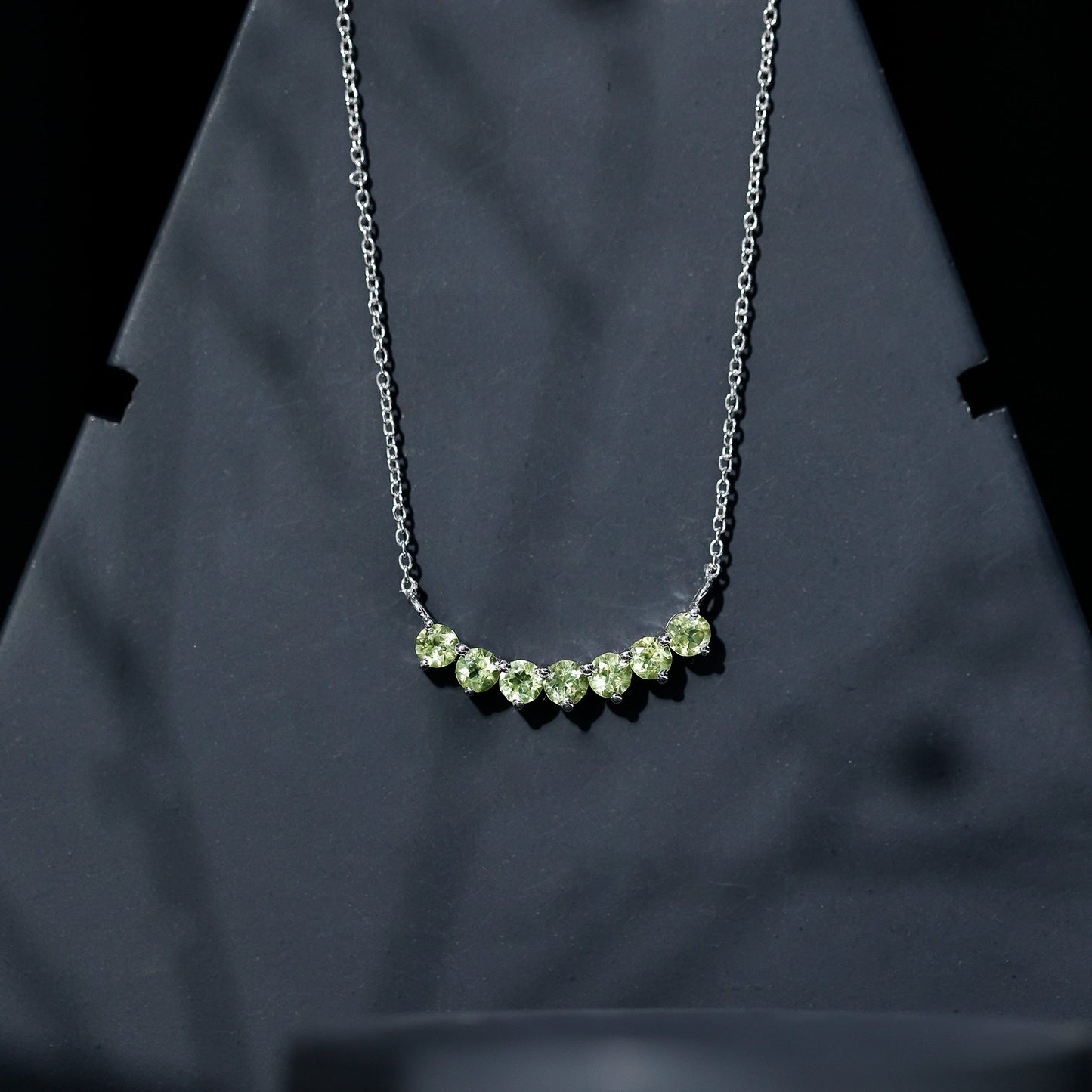 Seven Stone Peridot Bar Necklace
