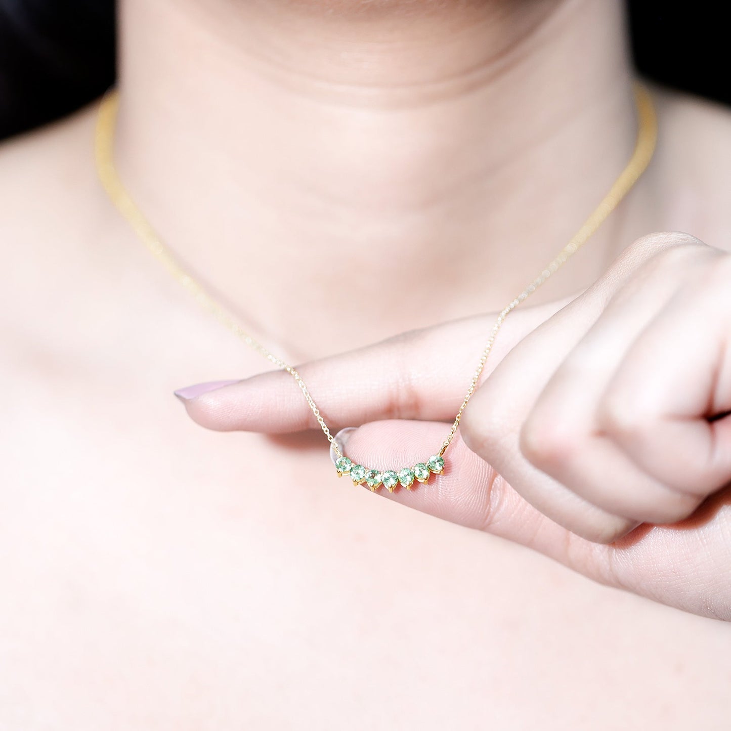 Seven Stone Peridot Bar Necklace