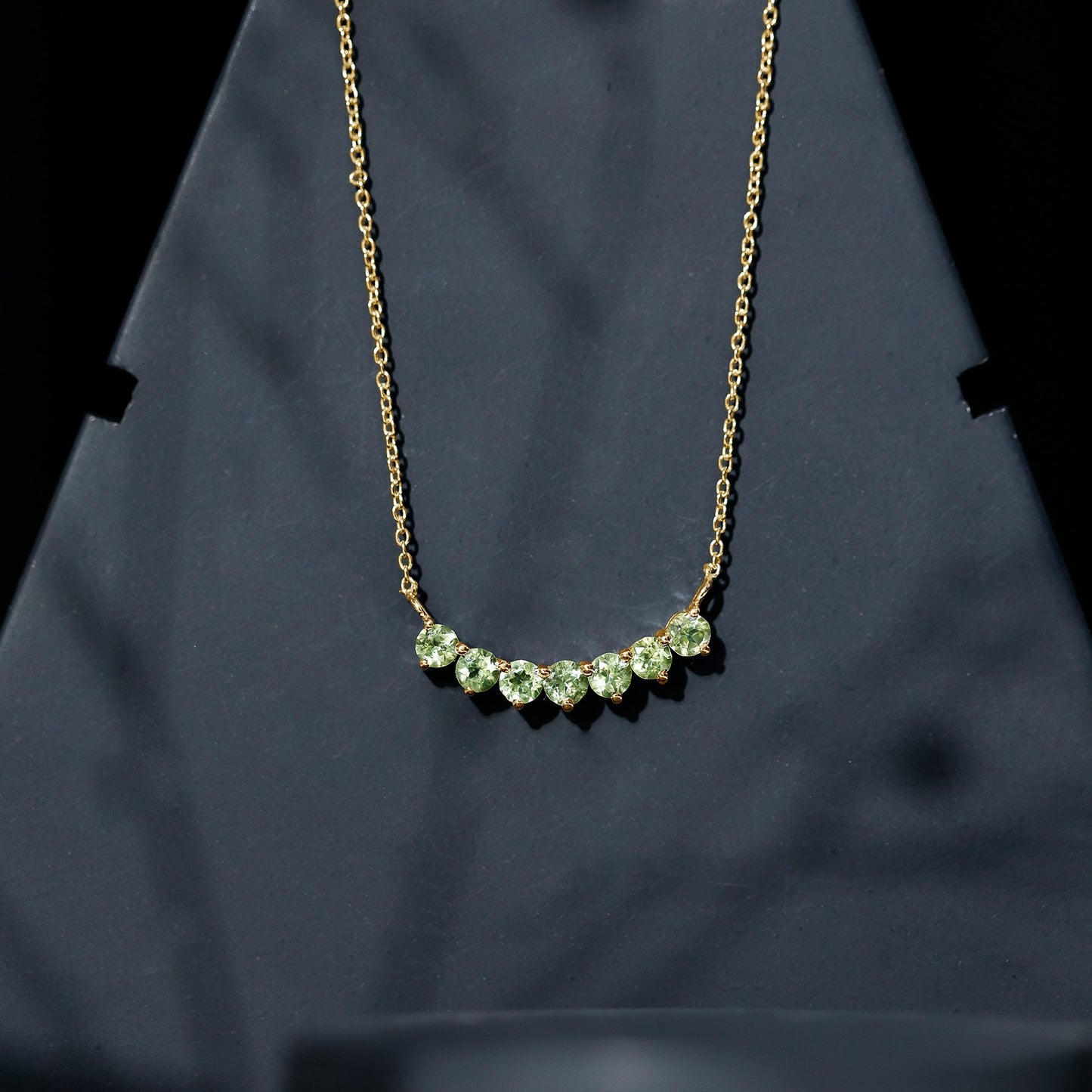 Seven Stone Peridot Bar Necklace