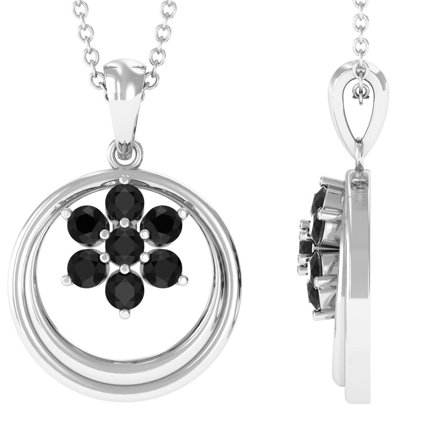 Natural Black Spinel Flower Pendant with Certificate