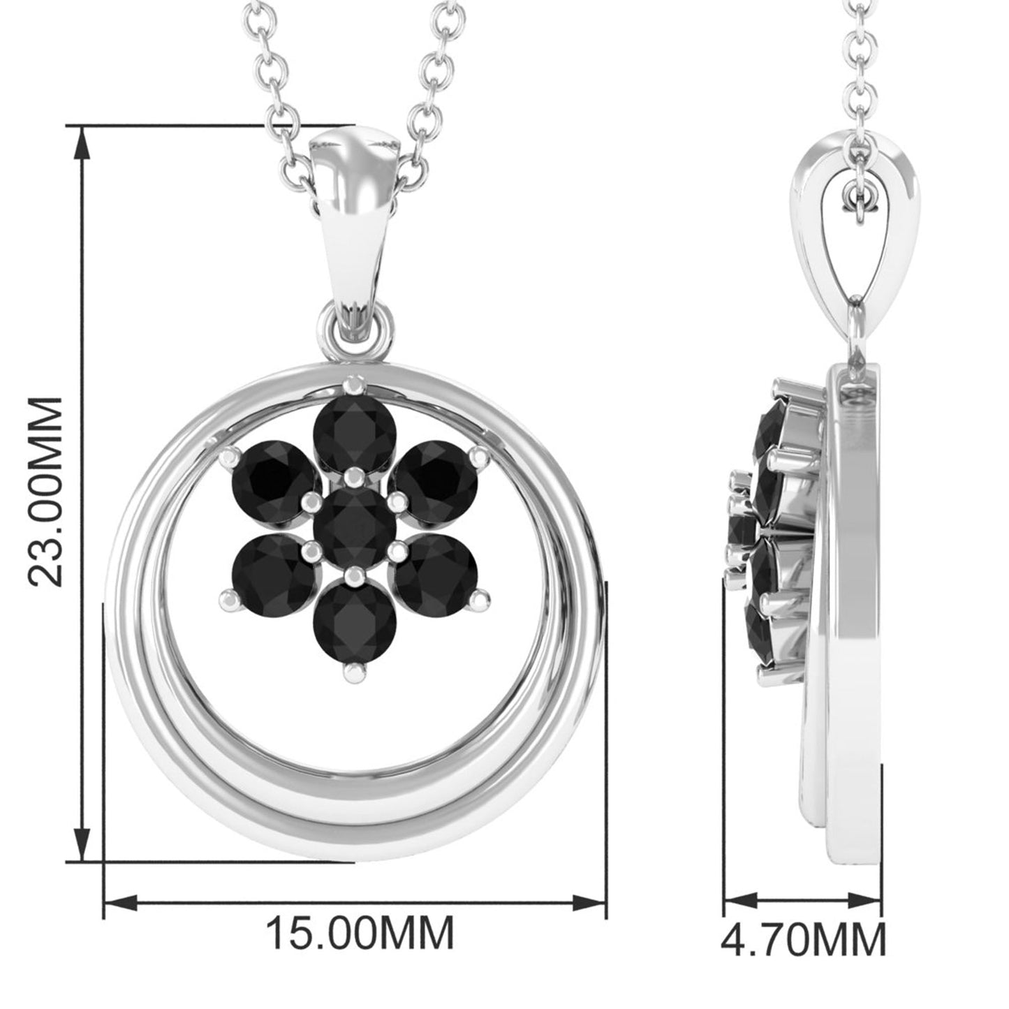 Natural Black Spinel Flower Pendant with Certificate