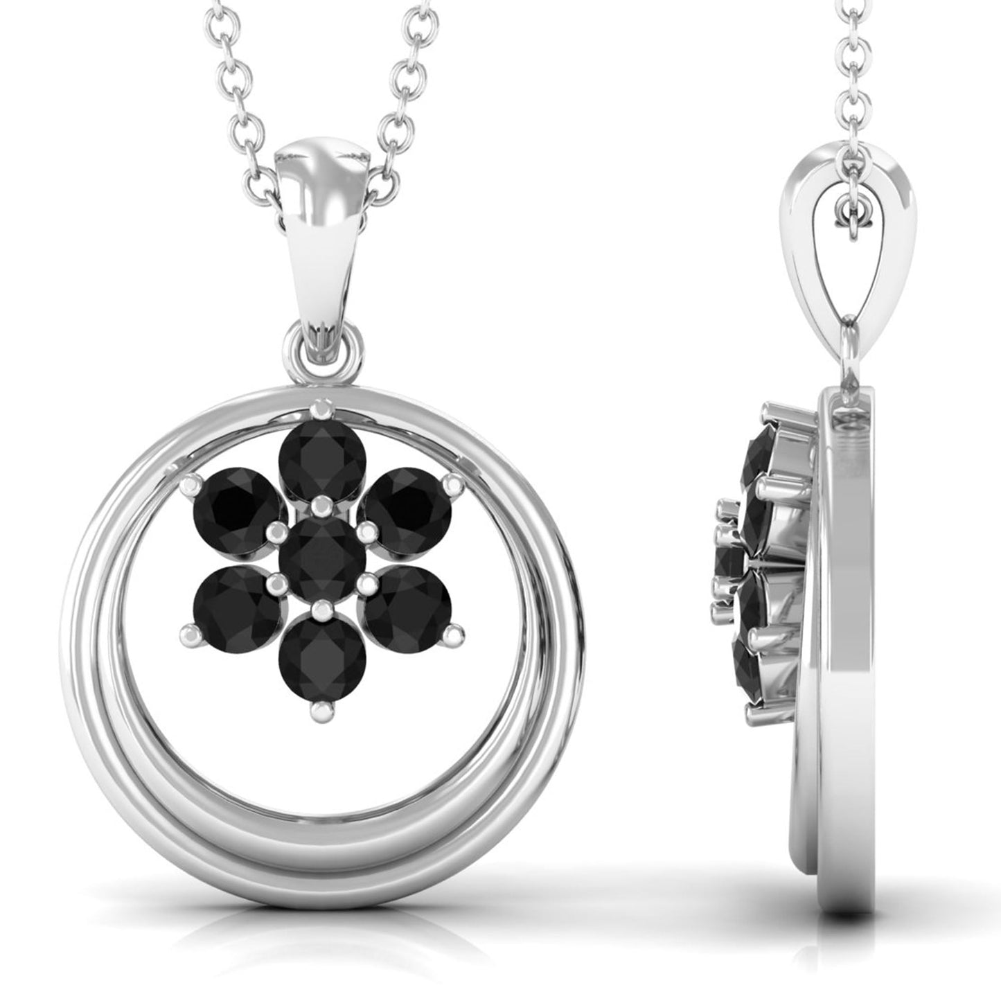 Natural Black Spinel Flower Pendant with Certificate