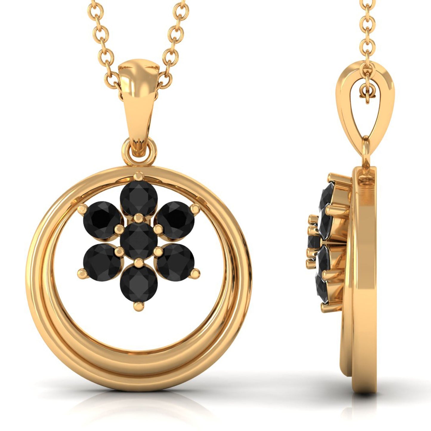 Natural Black Spinel Flower Pendant with Certificate