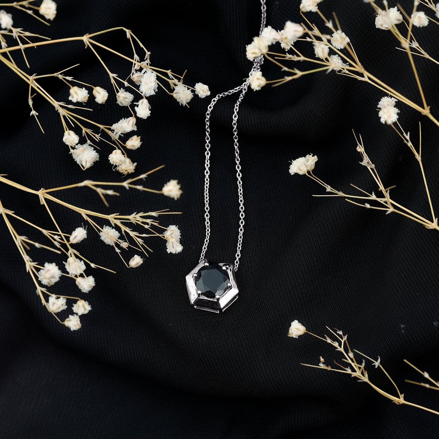 2 Carat Natural Black Onyx Solitaire Hexagon Pendant