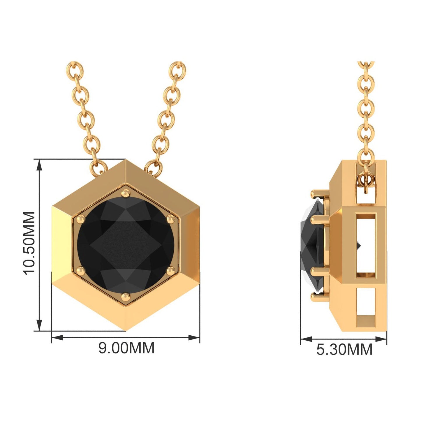2 Carat Natural Black Onyx Solitaire Hexagon Pendant
