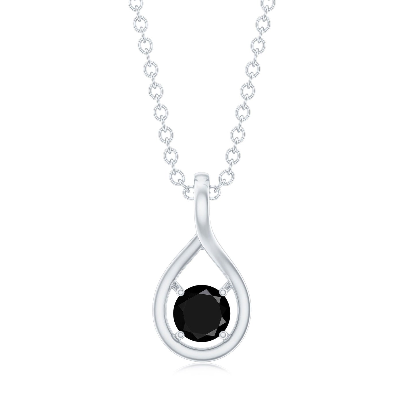 Certified 4MM Solitaire Black Onyx Teardrop Pendant With Chain