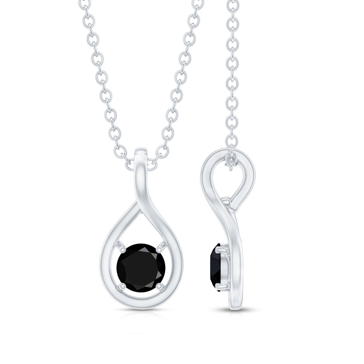 Certified 4MM Solitaire Black Onyx Teardrop Pendant With Chain
