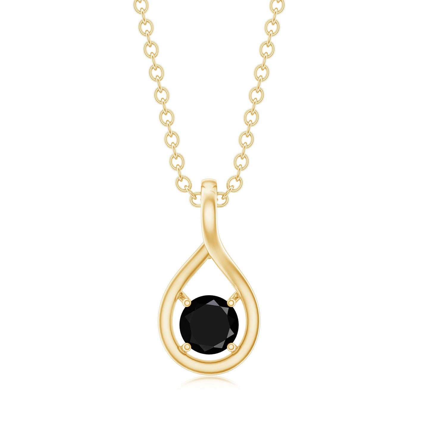 Certified 4MM Solitaire Black Onyx Teardrop Pendant With Chain