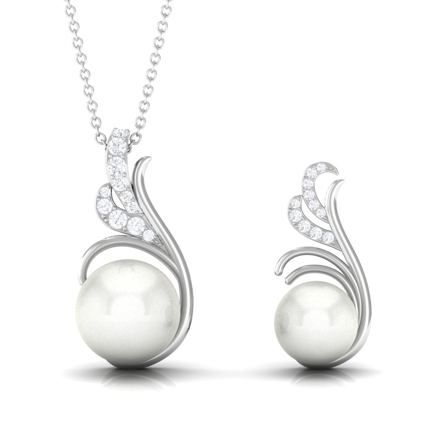 Freshwater Pearl and Diamond Designer Jewelry Set