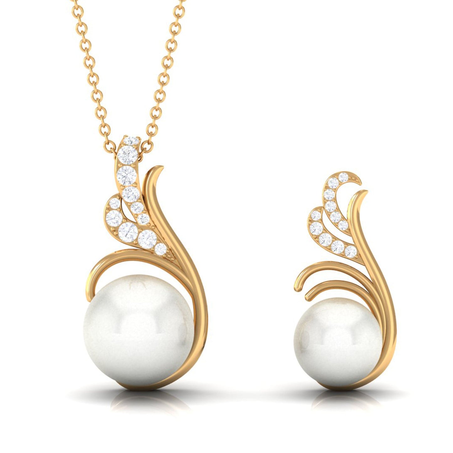 Freshwater Pearl and Diamond Designer Jewelry Set