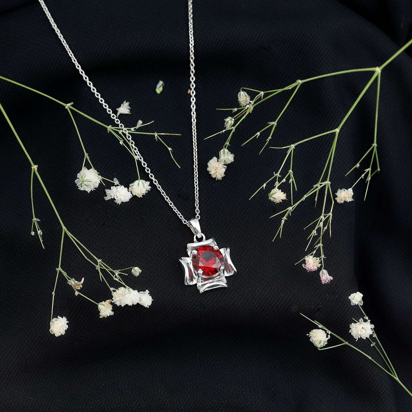 Art Deco Inspired Lab Created Ruby Solitaire Necklace
