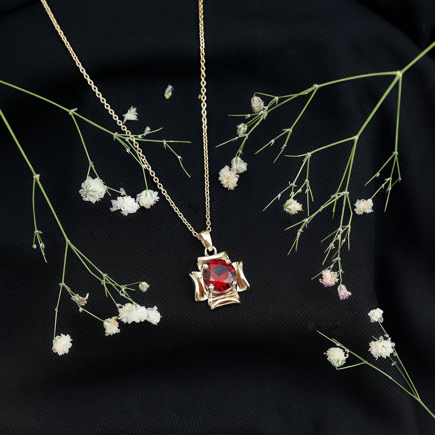 Art Deco Inspired Lab Created Ruby Solitaire Necklace