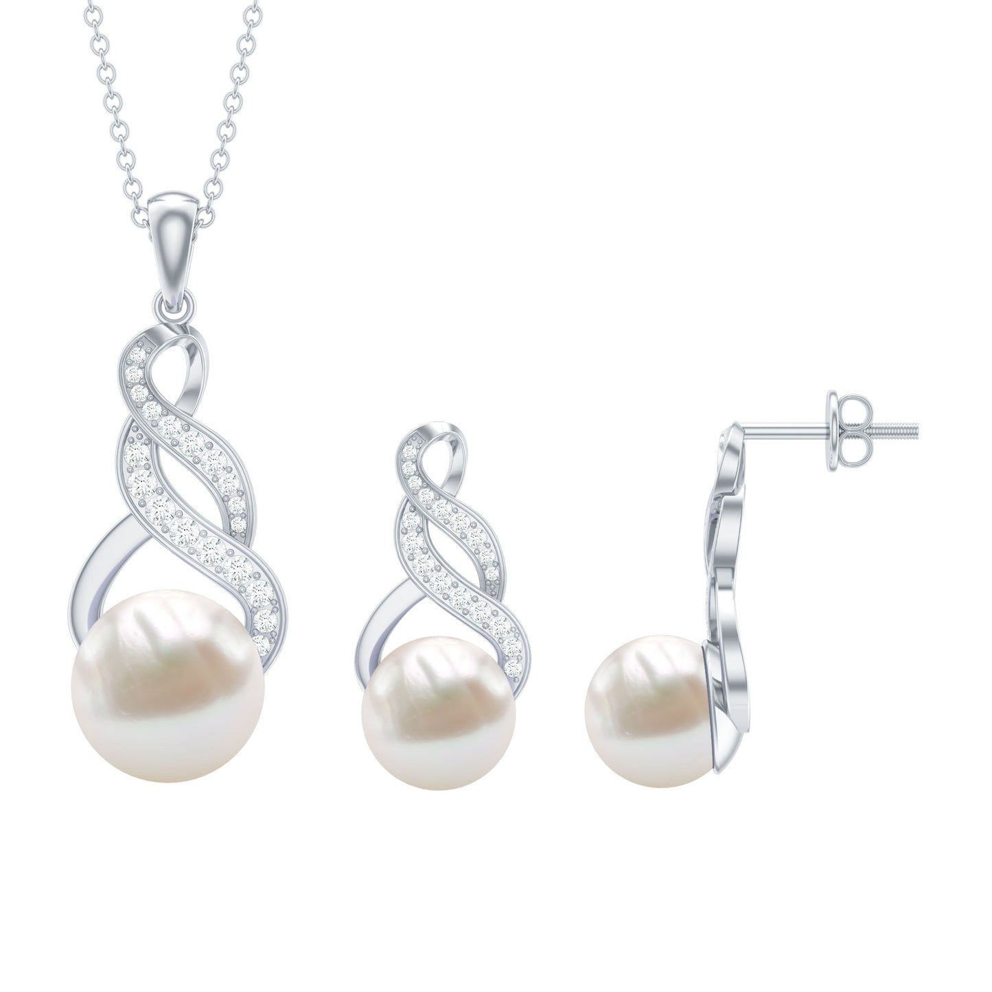 Freshwater Pearl Drop and Moissanite Bridal Jewelry Set