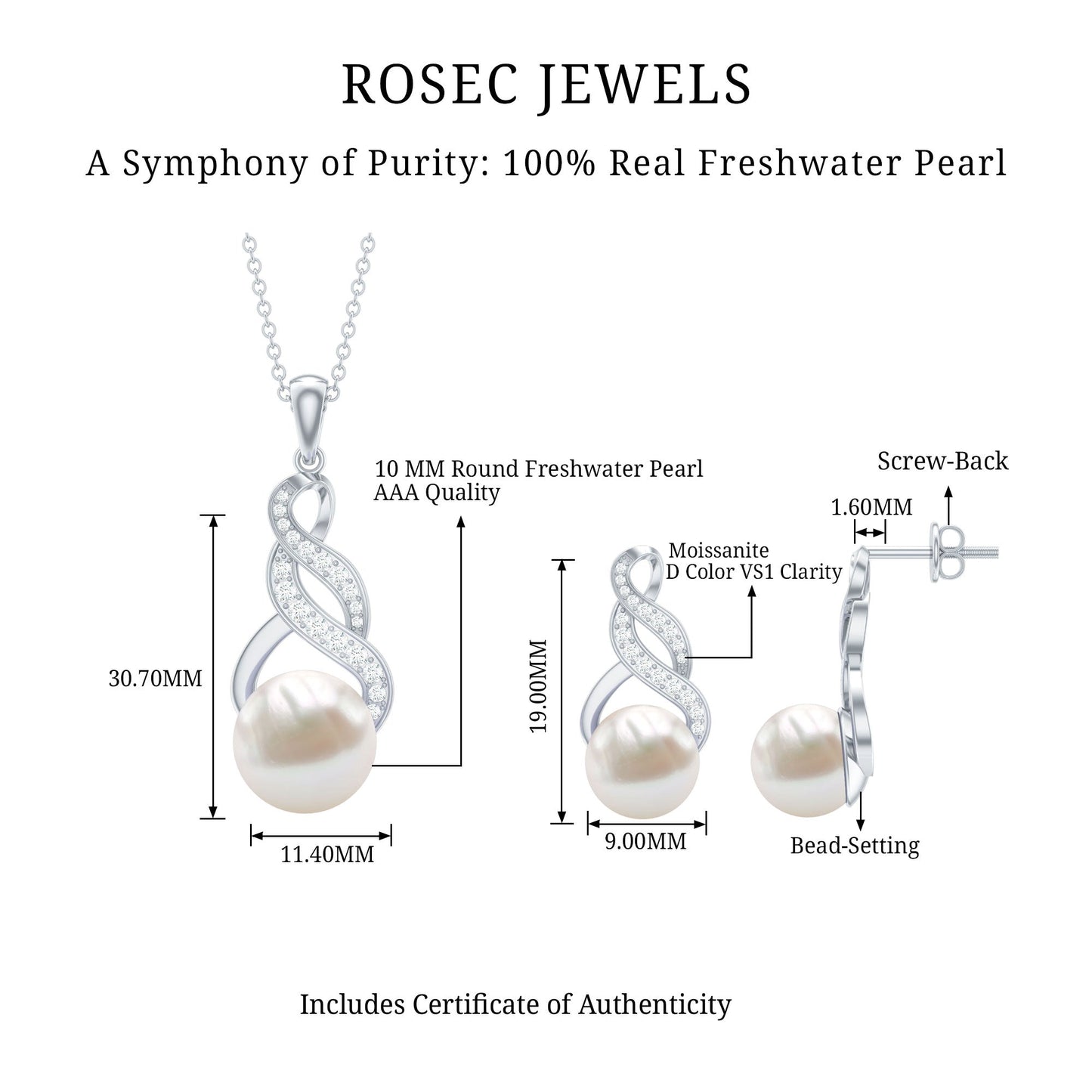 Freshwater Pearl Drop and Moissanite Bridal Jewelry Set