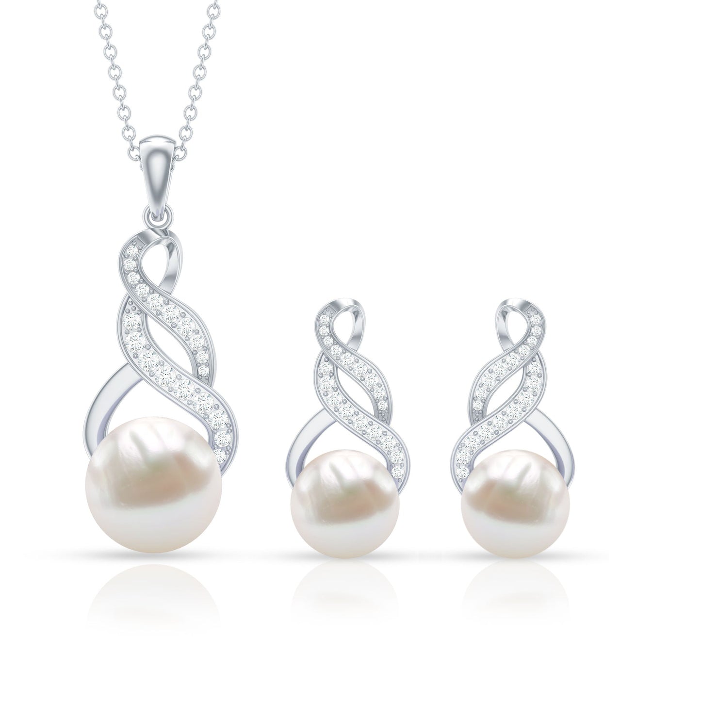 Freshwater Pearl Drop and Moissanite Bridal Jewelry Set