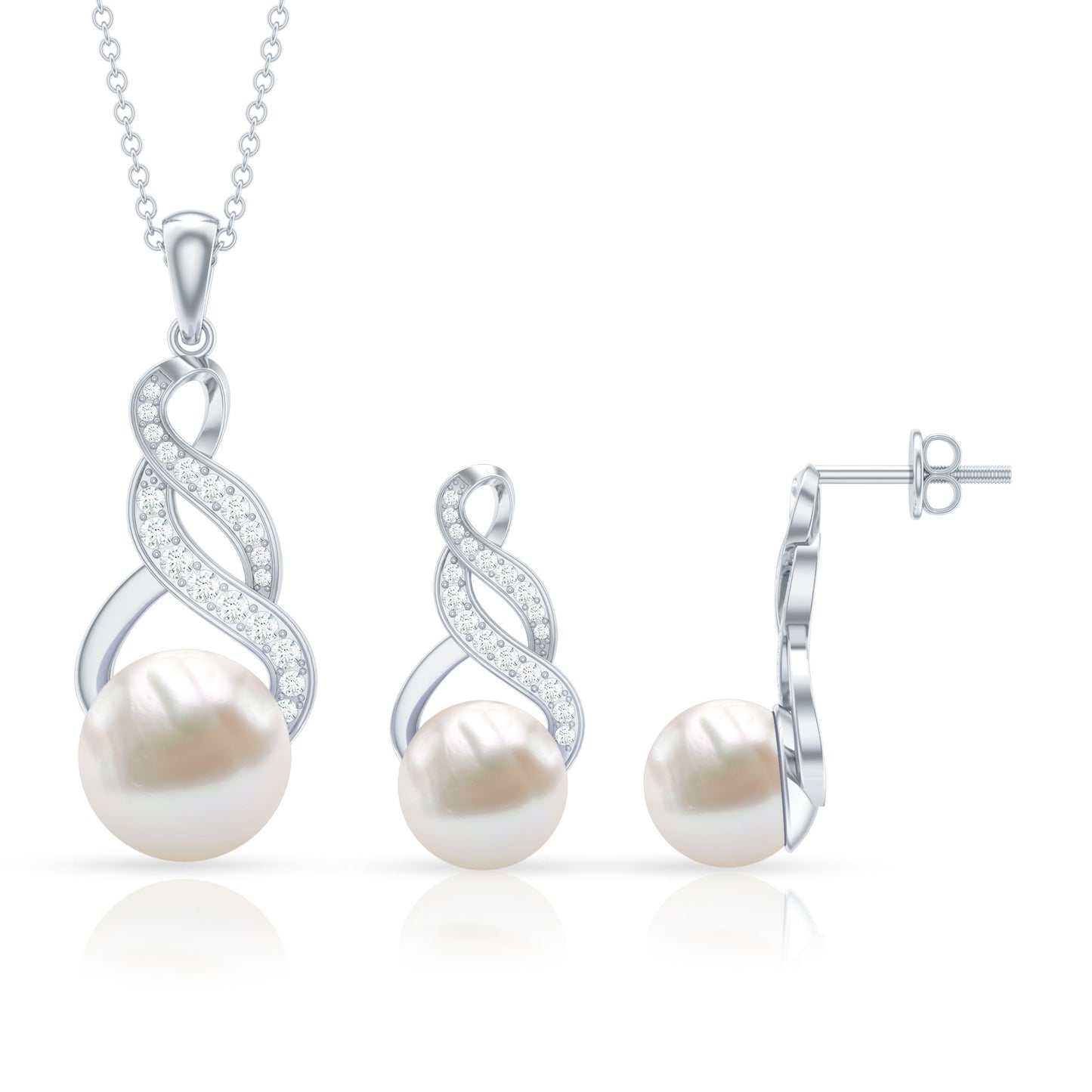 Freshwater Pearl Drop and Moissanite Bridal Jewelry Set