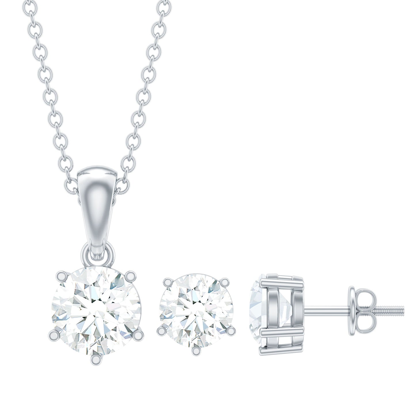 2 CT Round Shape Moissanite Solitaire Jewelry Set