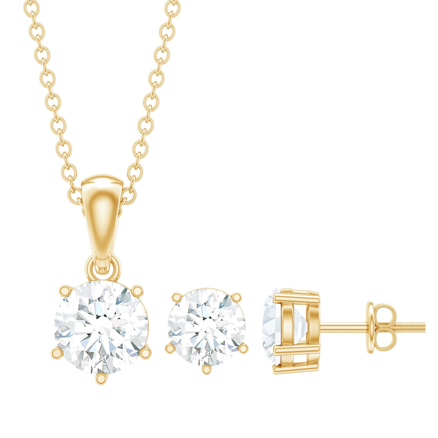 2 CT Round Shape Moissanite Solitaire Jewelry Set
