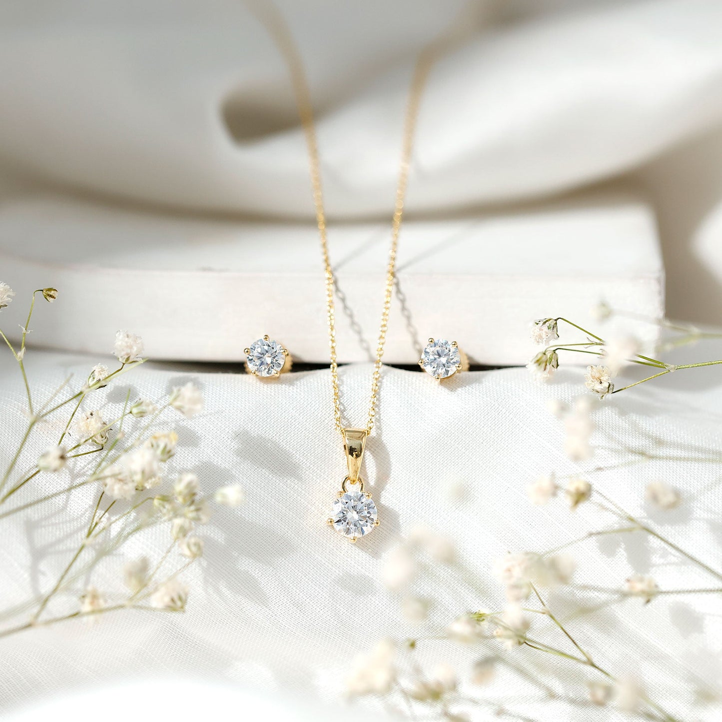 2 CT Round Shape Moissanite Solitaire Jewelry Set