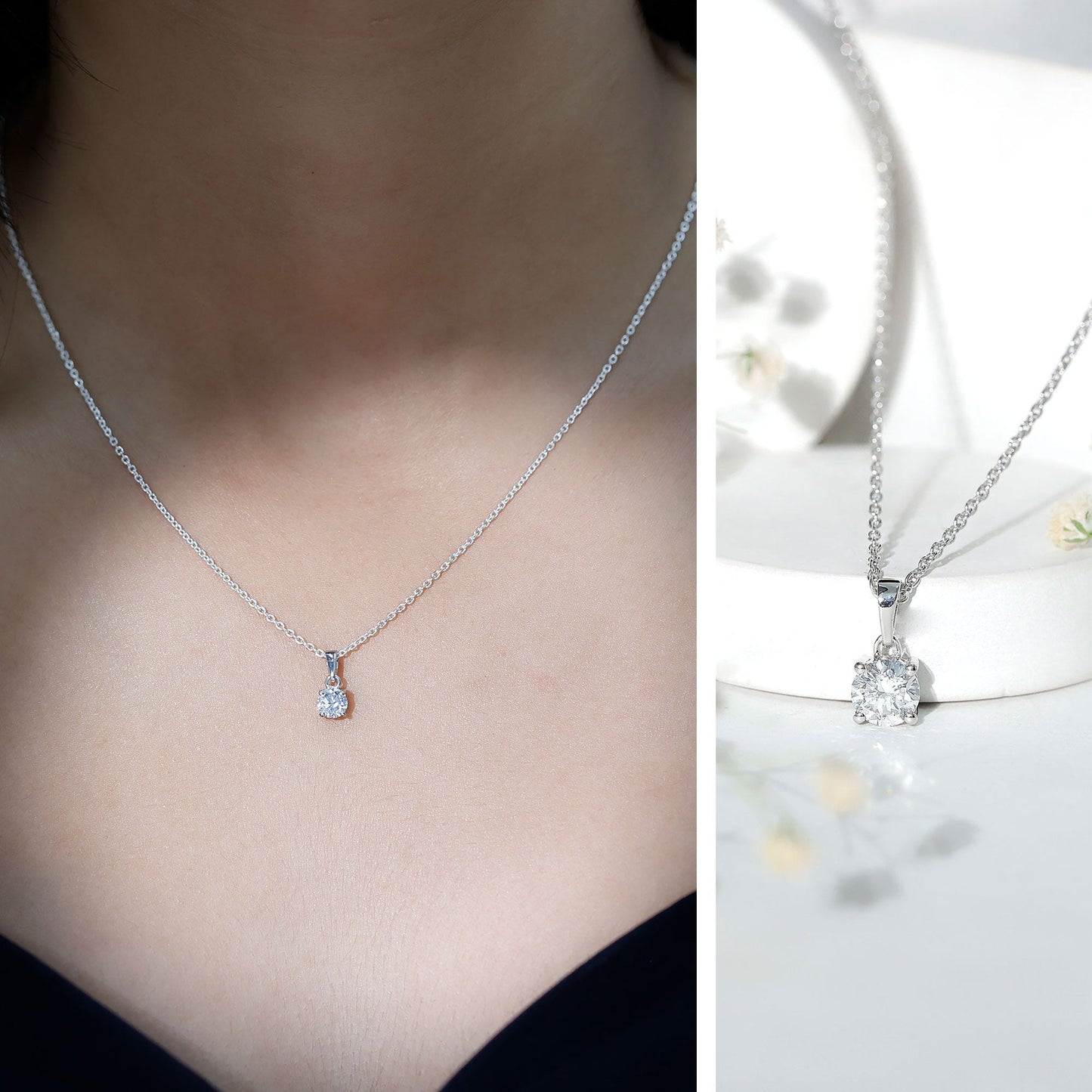 5mm Brilliant Cut Lab Grown Diamond Solitaire Necklace With Silver Chain