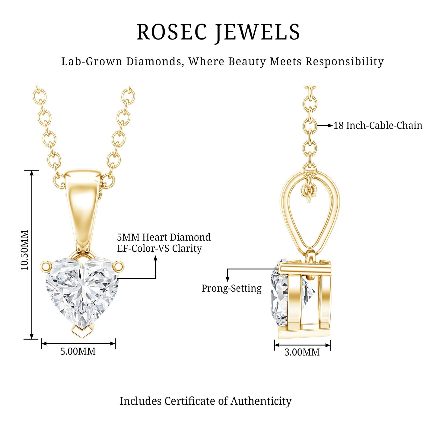 5 MM Lab Grown Diamond Heart Necklace For Women