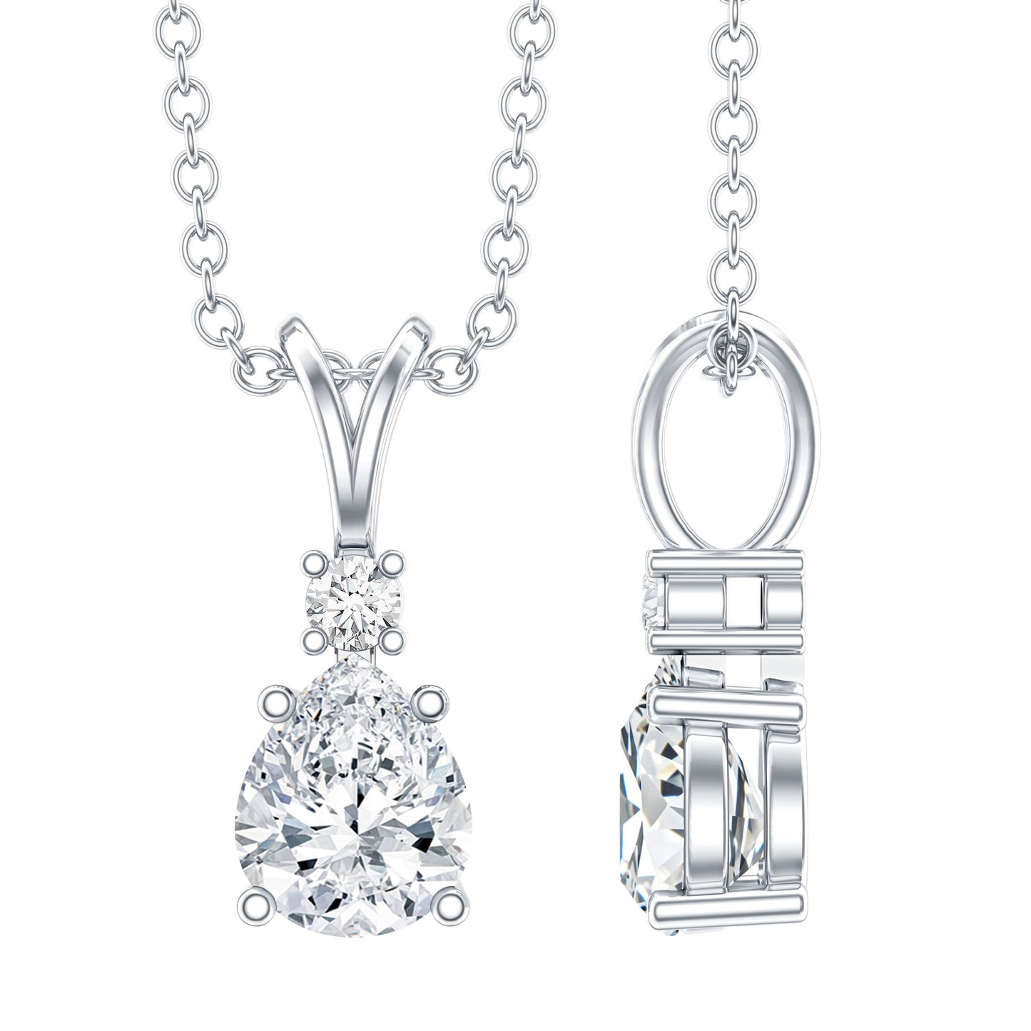 6X5mm Pear Lab Grown Diamond Teardrop Necklace With Silver Chain