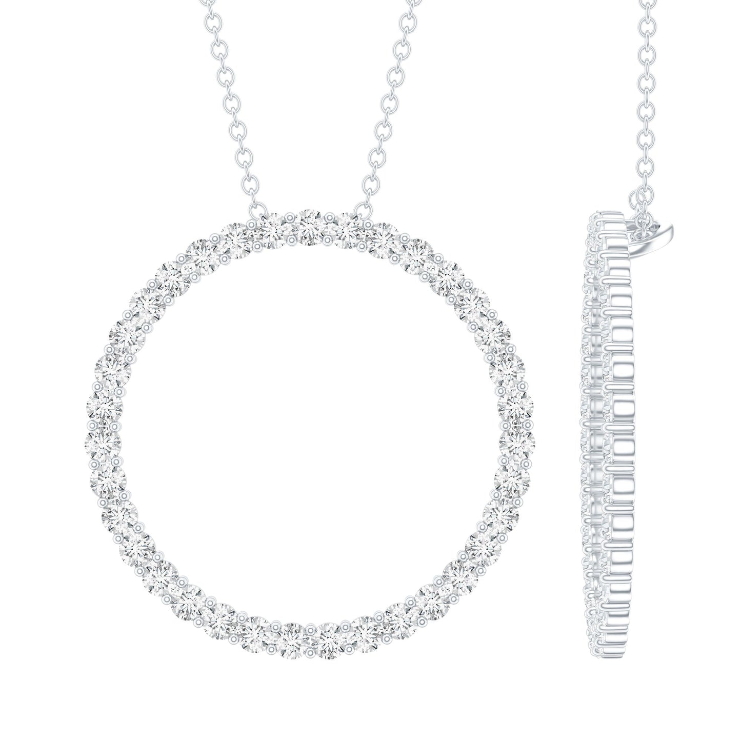 Certified Cubic Zirconia Eternity Circle Necklace with Silver Chain