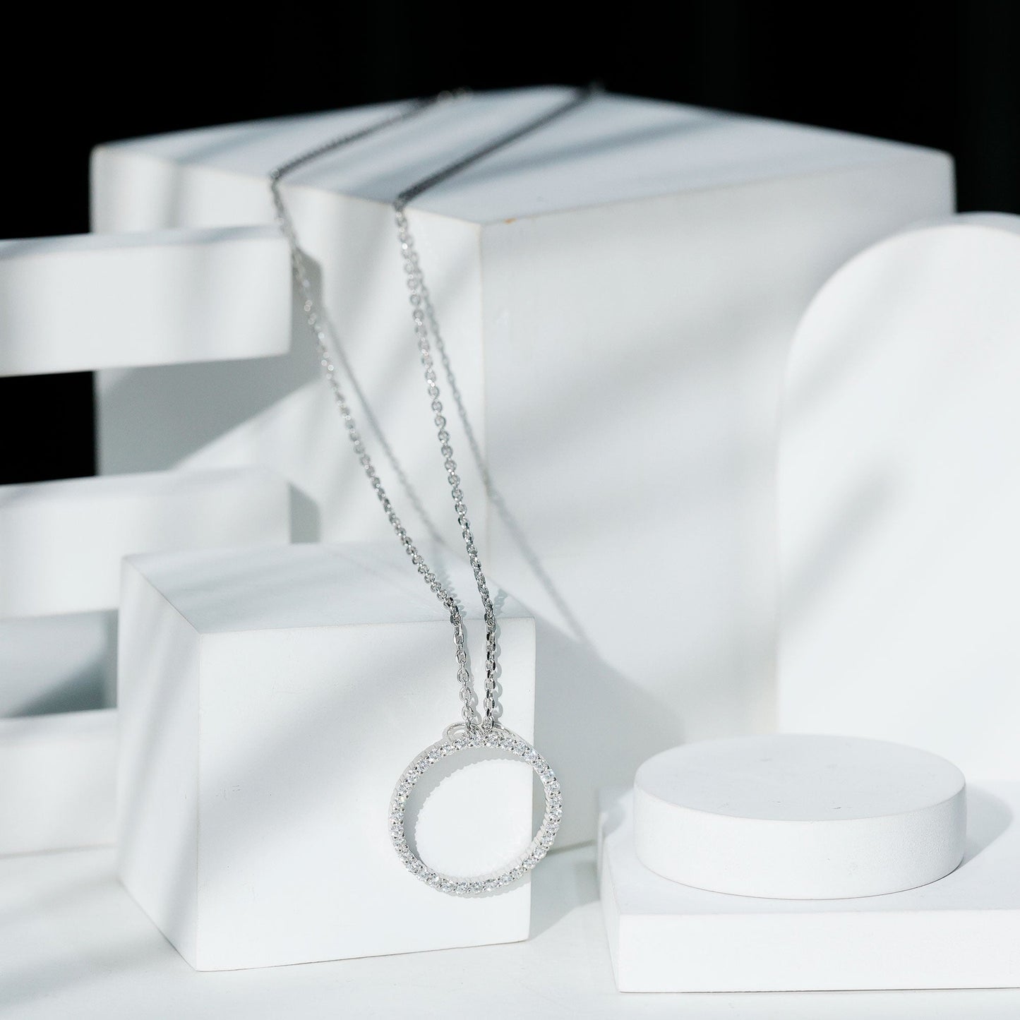 Certified Cubic Zirconia Eternity Circle Necklace with Silver Chain