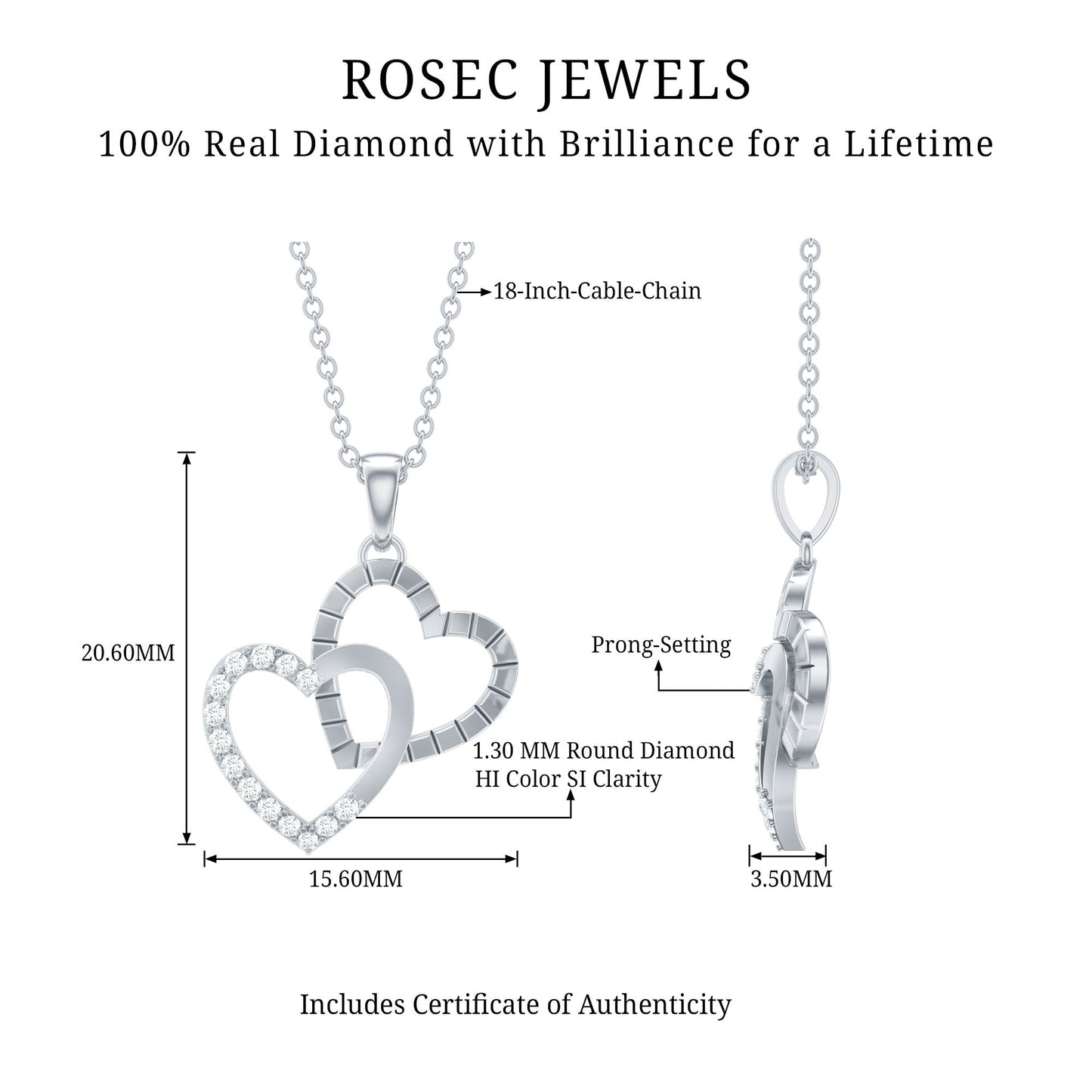Pave Set Diamond Double Heart Necklace