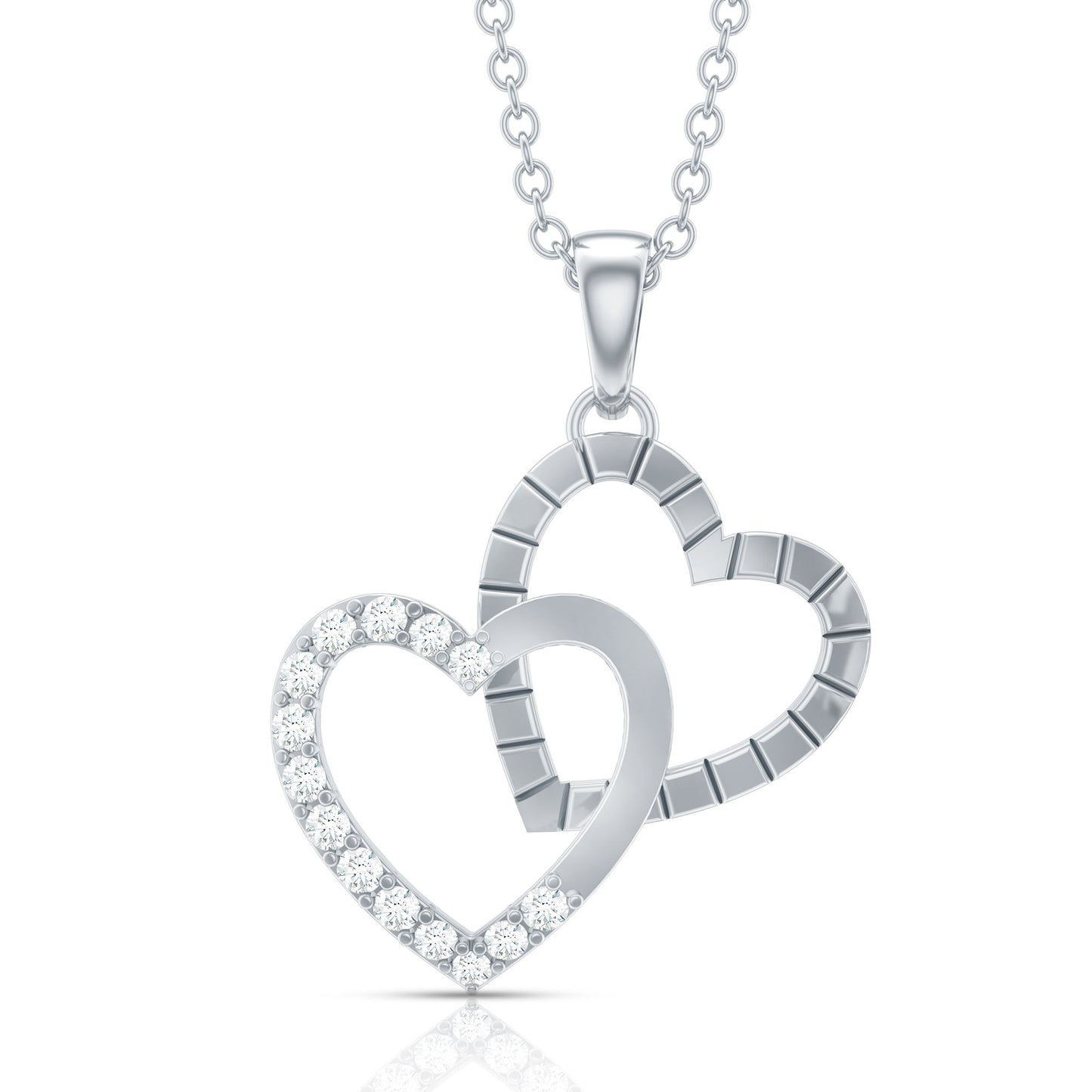 Pave Set Diamond Double Heart Necklace