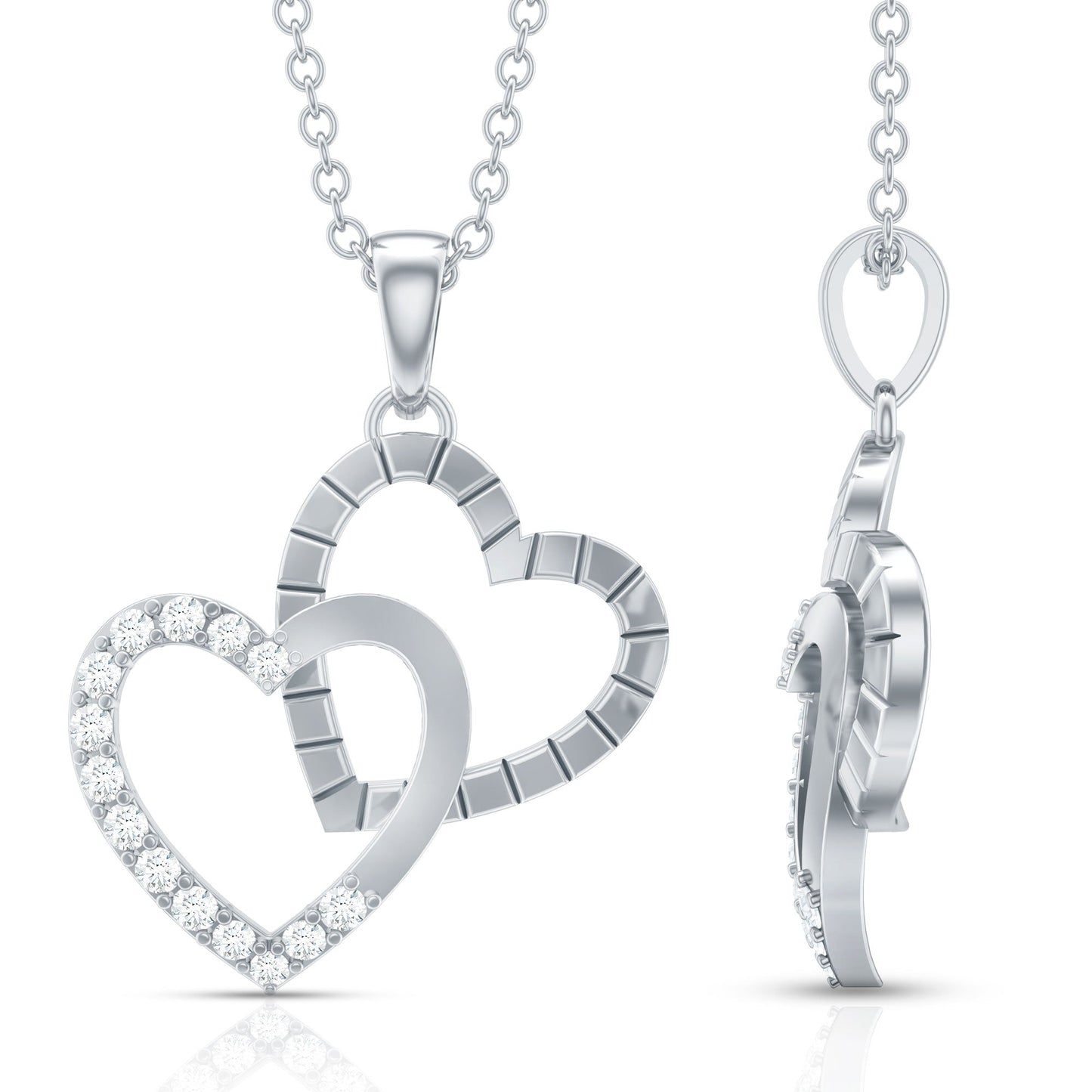 Pave Set Diamond Double Heart Necklace