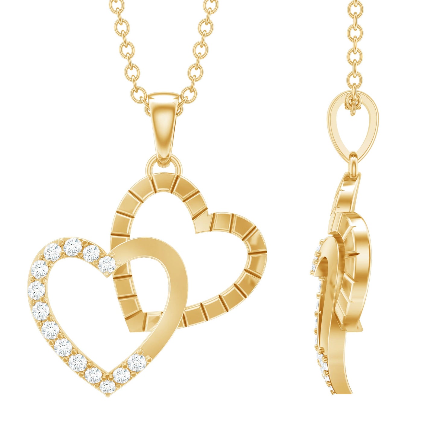 Pave Set Diamond Double Heart Necklace