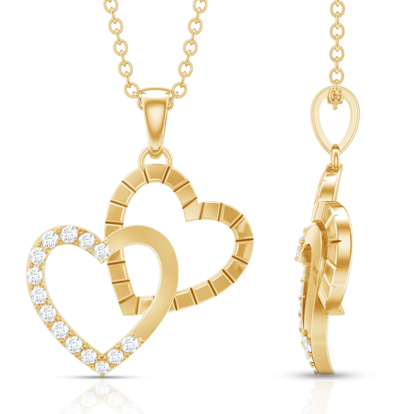 Pave Set Diamond Double Heart Necklace