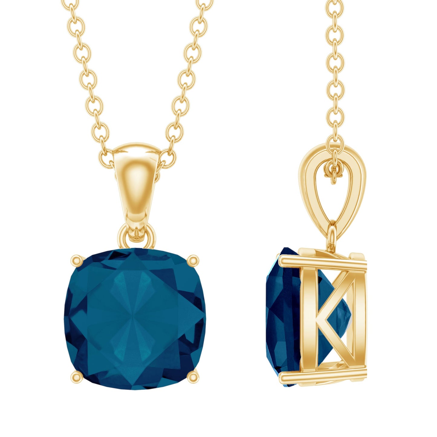 3 CT Cushion Cut London Blue Topaz Solitaire Pendant